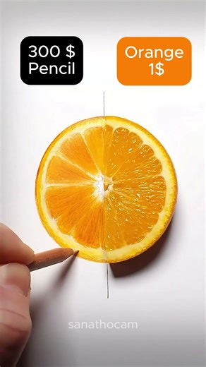 How to Draw an Orange 🍊Half Real, Half Painted Orange #drawing #artist #drawingtrick