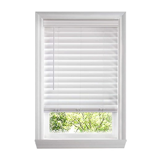 Check The Home Depot's Q&A Before Buying: Home Decorators Collection White Cordless 2-1/2 in. Premium Faux Wood Blinds with 2.5 in. Slats - 60.125 in. W x 72 in. L