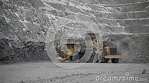 A Cat Loader Loads a Komatsu 730e Dump Truck with Ore. Stock Video - Video of oren, loader: 216095565