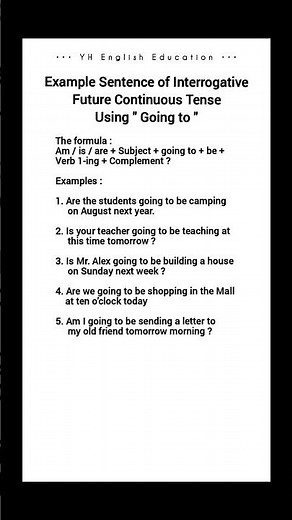 YH English Education || Example Sentence of Interrogative Future Continuous Tense Using "Going to"
