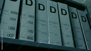 Stacks of Files and Paperwork placed in Bookshelves with Folders and Documents in Binders Archive, Storage Room. Close Up. Stock Video