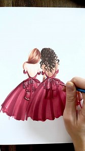 348K views · 12K reactions | Shine on! Take a peek at the process and create your own. Copic Markers used, colors here! Figure 1, Skin: E00, E11, Hair: E13, E15, E25, ⠀ Figure 2: Skin: E13, E25, Hair: E47, E49⠀ Dresses: R29, R59. Sparkles created with diluted Copic White⠀ Outline Pens: Copic Multiliners #Tutorial #illustration #copicmarkers | Holly Nichols Illustration | Facebook