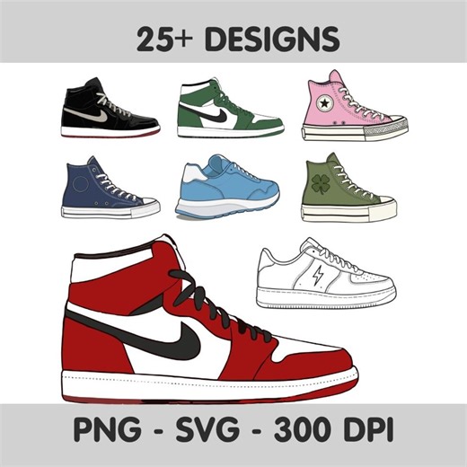 Sneakers png svg bundle | Nike air jordan sneakers shoes stickers clip art