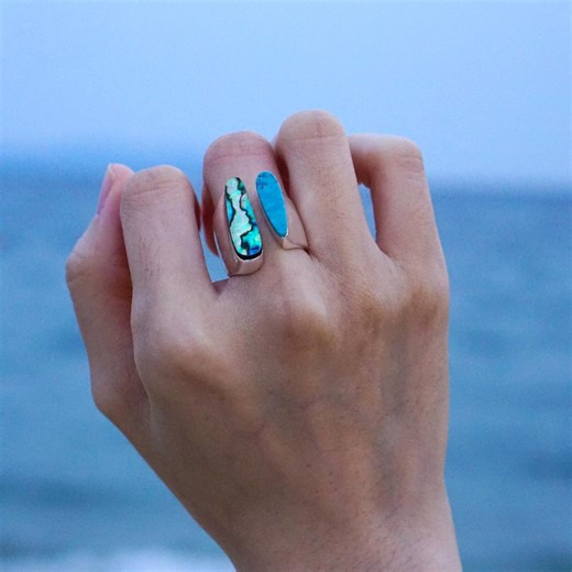 Handmade Silver Abalone Shell Ring Adjustable Ring Beach Jewellry Gift for Mom - Etsy