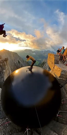 Human Chain Cliff Jump Into Giant Inflatable Ball 😱| Hyper-Realistic Physics Loop | AI Spectrix #ai