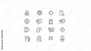 Animated question linear icons. Communication process. Decision making. Solve problems. Seamless loop HD video with alpha channel on transparent background. Outline motion graphic animation set Stock Video
