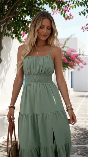 Viral Green Boho Maxi Dress Try-On | BEAUDRM Milkmaid Sundress Beach Wedding Guest Outfit 🌿