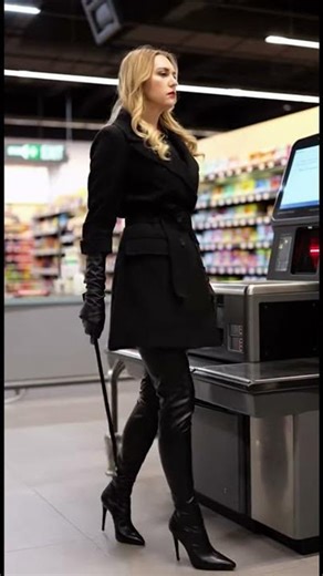 👢😡 AI Woman Loses Patience at Supermarket in High Heel Overknee Boots #highheels #ai #shorts #viral