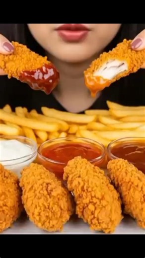 Fried Chicken & Fries ASMR – Sauce Switch Crunchy Bites 🍗🍟✨ #asmr #mukbang