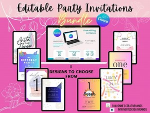 8 Editable Party Invitations - Etsy UK