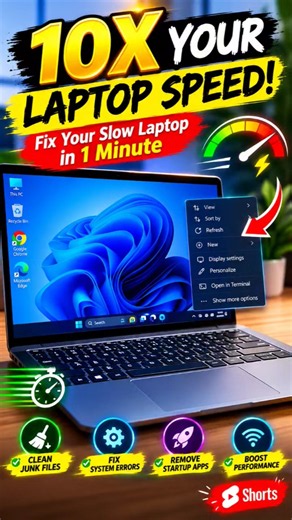 Speed Up Your Laptop in just 1Min | make 10x faster #technology #advancedfeatures #computerproblems