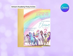 Unicorn Academy Unicorn Rainbow Kids Birthday Invitation, Customised, Instant Download, Editable, Printable, Canva Template - Etsy