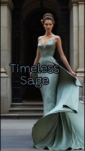 Sage Elegance | Runway Moment #SageDress #RunwayShorts #CoutureStyle #HighFashion#LondonFashion #art