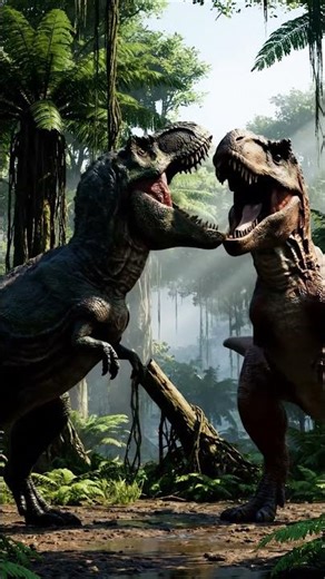 Two T-rexes fighting for territory