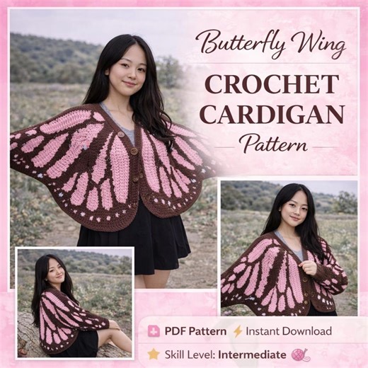 Monarch Butterfly Crochet Cardigan Pattern PDF | Oversized Wing Sweater | Boho Nature Fashion | Gift for Crocheter | Digital Download - Etsy