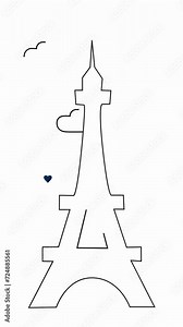 Eiffel tower icon animated on one line with white and transparent background. Different strokes Stock Video