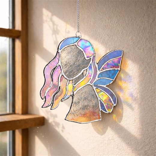 Fairy Stained Glass Suncatcher, Handmade Boho Window Decor - Etsy