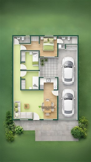 🌿A fresh and calming 2-bedroom home design featuring soft lime green walls, glossy light oak wood floors, and a clean open layout that blends living, dining, and kitchen spaces for bright and comfortable everyday living.💚 For inspiration ideas only. #DreamHouse #SmallHome #2bedrooms #floorplan🌿 🏡ℂ𝕣𝕖𝕕𝕚𝕥 𝕥𝕠 ℝ𝕚𝕘𝕙𝕥𝕗𝕦𝕝 𝕆𝕨𝕟𝕖𝕣💚. | Dream House