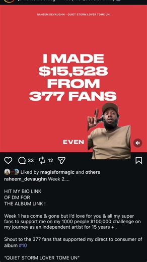 #greenscreen Raheem Davaughn $15k from 377 fans selling his album direct to consumer 😳😳😳😳😳