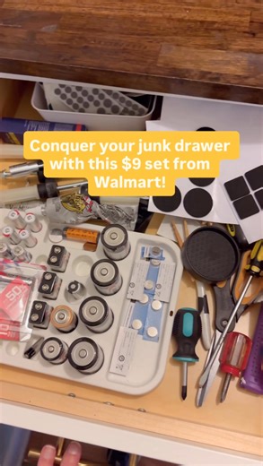Junk drawer organization idea that actually works! 🙌✨ ‌ ‌ This 11 piece drawer organizer set is only $9 at Walmart! 💛 Perfect to conquer all that junk, ahem or as we like to say, essentials!😆 ‌ ‌ Most important step?? Toss/donate anything you don’t need! And then just designate a bin per category- think small tools together, hooks together, glues together, so on. ‌ ‌ 11 piece drawer set: https://mavely.app.link/e/uGvK2qViIXb ‌ ‌ Battery organizer: https://mavely.app.link/e/X6UjbxJlIXb ‌ ‌ #Ju