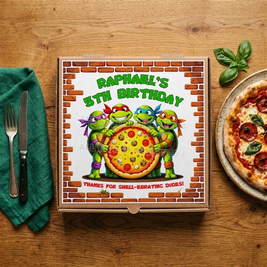 Ninja Turtles Pizza Box Label Template - Editable TMNT Birthday Pizza Party Sticker - Personalized Birthday Party Favors - Canva Template - Etsy