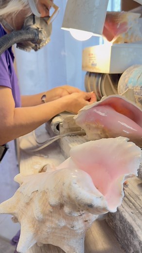 Pink heart earrings are almost here! Elegant, rare hand-carved shell jewellery 🐚 #conch #conchshell | Marcia Poirier Shell Carver