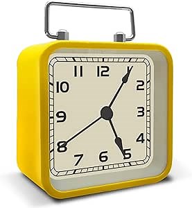 Rohome Small Alarm Clock, Retro Silent Quartz Movement with Night Light, Decorative Vintage Non Ticking Clock for Living Room, Office, Desk, Bedroom, Bedside, Hotel, Shelf, Nightstand (Yellow)