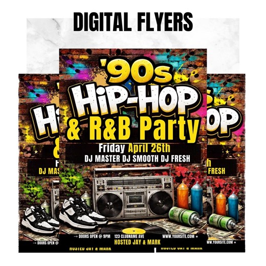 90s Hip Hop Party Invitation Flyer, Details & RSVP |digital Invitation, Editable Template - Etsy