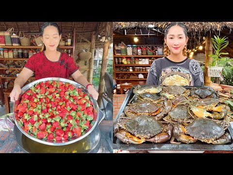 Sros cooking show: Fry fruit pork belly, Ocean fish soup, Mud crab recipe | Amazing cooking skill