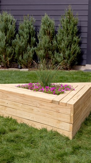 YellaWood on Instagram: "Part garden bench, part planter. Our new DIY triangle bench planter is the perfect solution for anyone who enjoys decompressing in nature!🌿 Click the link in our bio for the free plan."