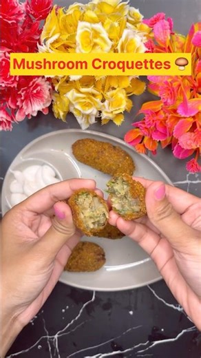 Mushroom Croquettes🍄‍🟫🍄Crispy Outside Creamy Inside😋#ytshorts #mushroom #viralrecipe #shortsfeed
