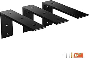 NEODROP 3-Pack 12 Inch Countertop Support Brackets, Heavy Duty L Brackets for Quartz/Wood/Laminate/Granite Countertops | 3/8" Thick Metal Steel | Frosted Black Powder Coated