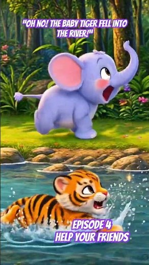 🐘 Baby Elephant Sees Tiger Fall in River! 😱 | Ellu Jungle Story #shorts