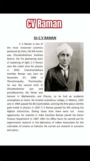 C V Raman biography in English