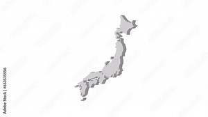 Japan map 3d grey on white background. Dynamic 4K animation motion graphics unleashed.
