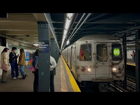 IND Crosstown Line| (G)(GG) Local Train Action + R42 Garbage Train @ Myrtle-Willoughby Avenues