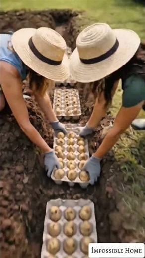 Planting potatoes in egg cartons along my garden #garden #potato #transformation