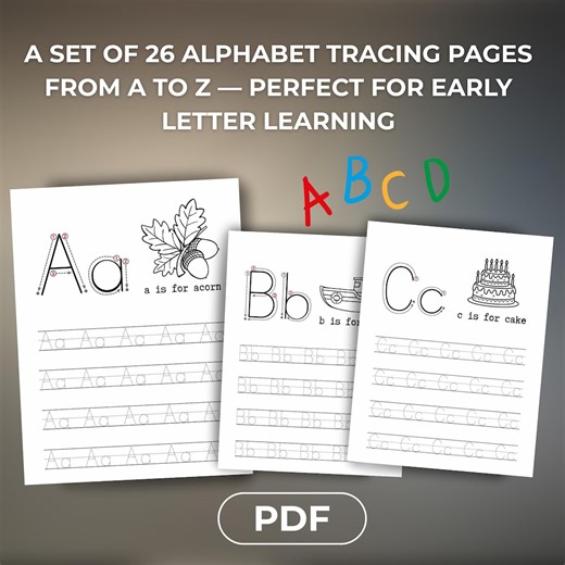 Alphabet Tracing Worksheets A-Z – Handwriting Practice (PDF) - Etsy