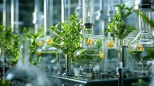 Exploring plant extracts in laboratory setting with modern equipment and advanced technology during a scientific research process