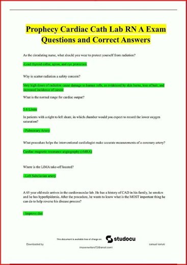 Prophecy Cardiac Cath Lab RN A Exam Questions and Correct Answers Latest Update 204 Graded A new vid