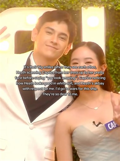 It's their big smiles when they see each other, Heath scanning Caprice from her dress up to her pretty face before saying