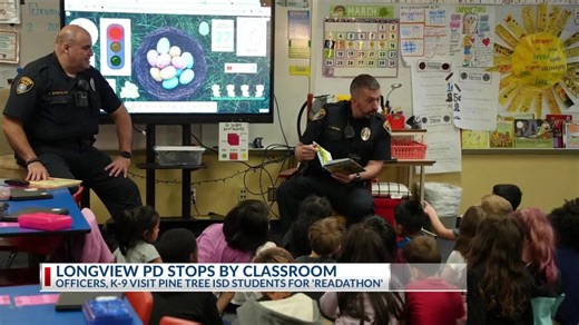 The Longview Police Department stopped by Pine Tree ISD's Birch Elementary on Wednesday where officers read stories and children had the opportunity to show some love to the K-9 officers. | KFXK FOX51