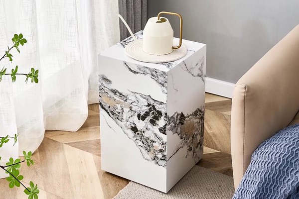 Square Side Table Small Coffee Table Wood End Table Sofa Side Table Accent Table with Marble Patterns for Living Room Bedroom Apartment Office, 11.81"x11.81"x19.69"