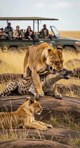 Can the hyena fight back against the lion’s fierce hunting tactics #wildlife #nature #predators