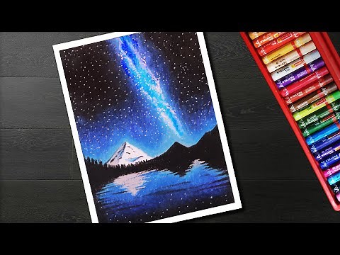 How to Draw night sky scenery drawing for beginners with oil pastels