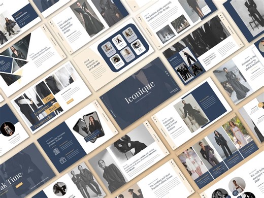 Navy Blue Fashion Powerpoint Template, Modern Clothing Brand Presentation, 40 Editable PPTX Lookbook Slides, Elegant Business Pitch Deck - Etsy