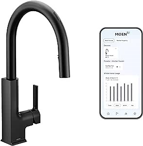 Moen STO Matte Black Smart Faucet Touchless Pull Down Sprayer Kitchen Faucet with Voice Control and Power Boost, S72308EVBL