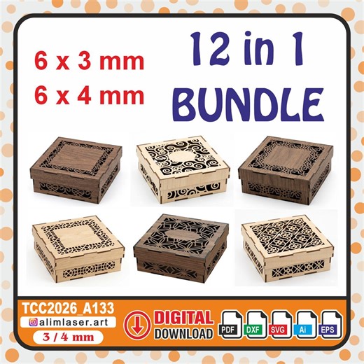 Laser Cut Square Box Templates, 12 Decorative Jewelry Trinket Keepsake Designs (digital Download) - Etsy