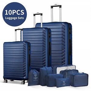 10 Piece Luggage Sets, 20 24 28 inch Lightweight Harside Suitcase with Spinner Wheels and 7PCS Packing Cubes(Navy)