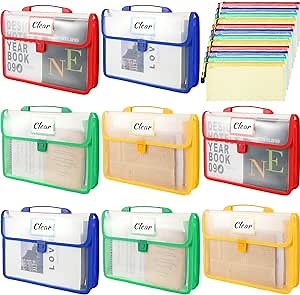 Fulmoon 20 Pcs Expanding File Folder with Handle Plastic Filling Document Organizer with Flap Clear Colored Office Homeschooling Supplies for Expandable Portable Document Storage with Pencil Pouch